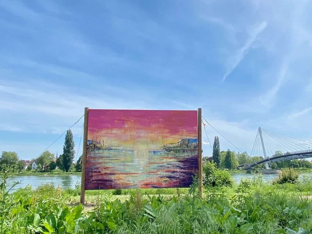 Plakatwand 2024 Duo-Arbeit mit Peco Kawashima, Jardin des deux rivières,Strasbourg, inspiriert durch Arthur Rimbauds Gedicht Aube